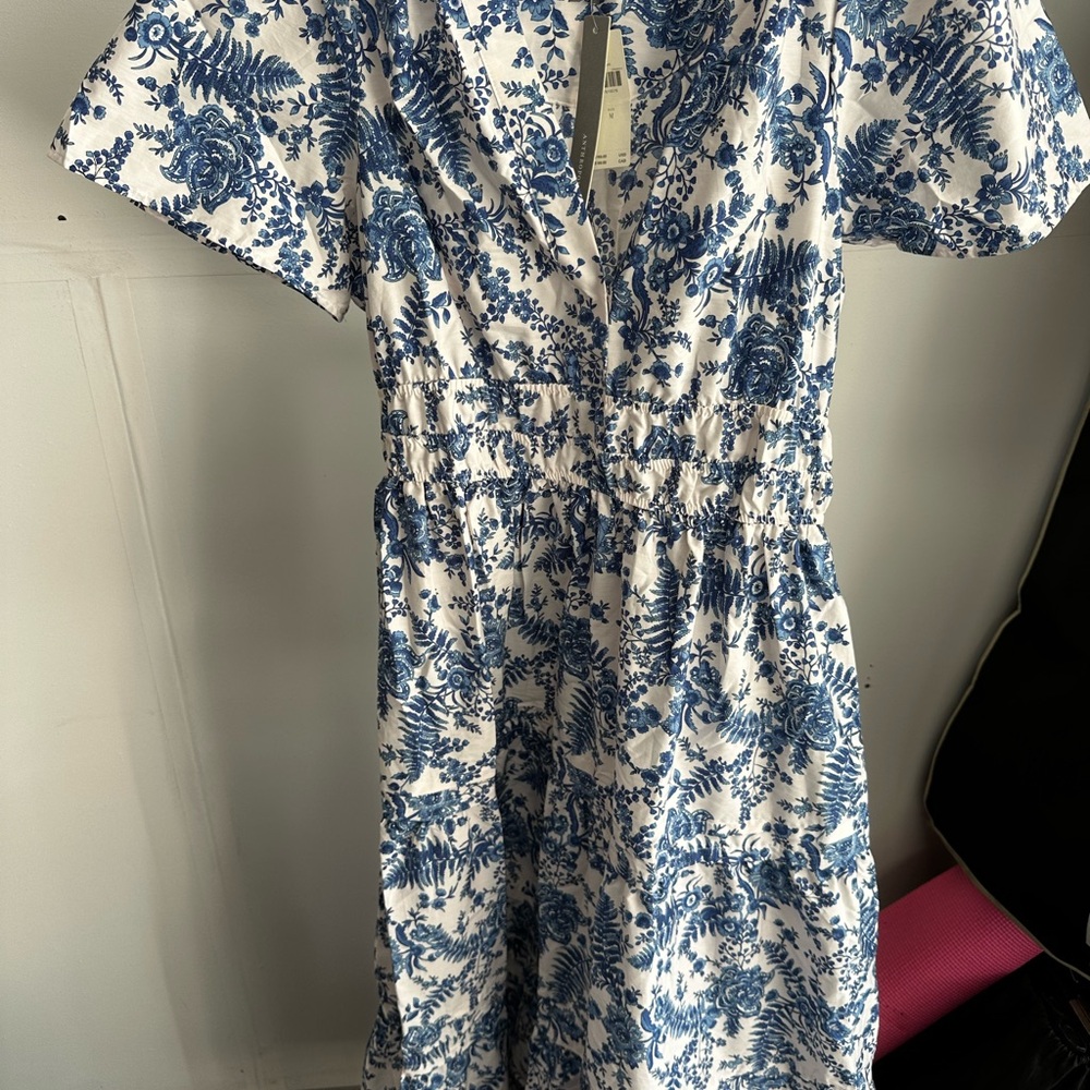 Anthropologie Blue and White Floral Midi Dress